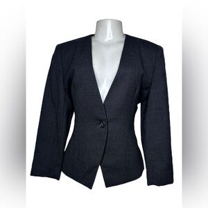 VTG 80s Saville Suit Wool Blazer 10P Black Single Button Structured Jacket